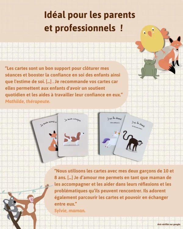 avis de parent et de professionnel sur le jeu des affirmations positives