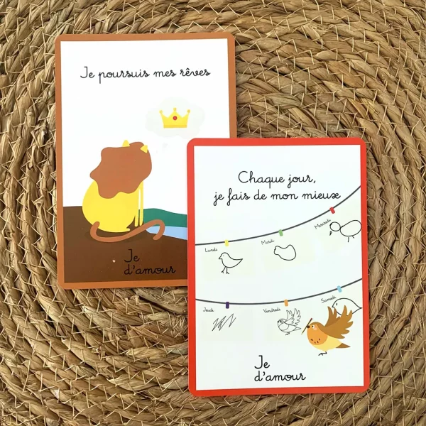 cartes des mantras positifs pour enfants, pour renforcer la confiance en soi "chaque jour je fais de mon mieux et je poursuis mes rêves"