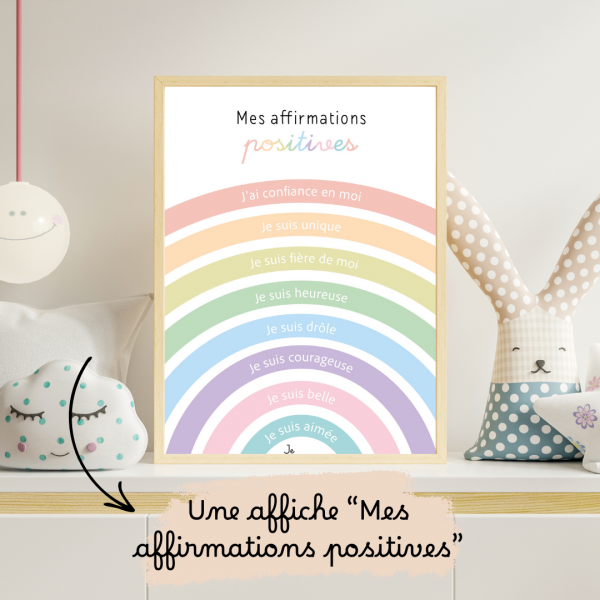 Affiche pour chambre enfant affirmations positives confiance en soi arc en ciel