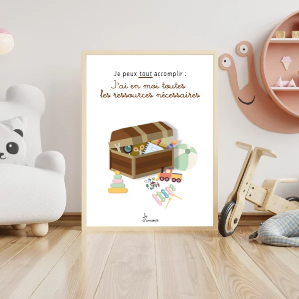 affiche de motivation pour enfant " je peux tout accomplir, j'ai en moi toutes les ressources nécessaires" pour chambre d'enfants