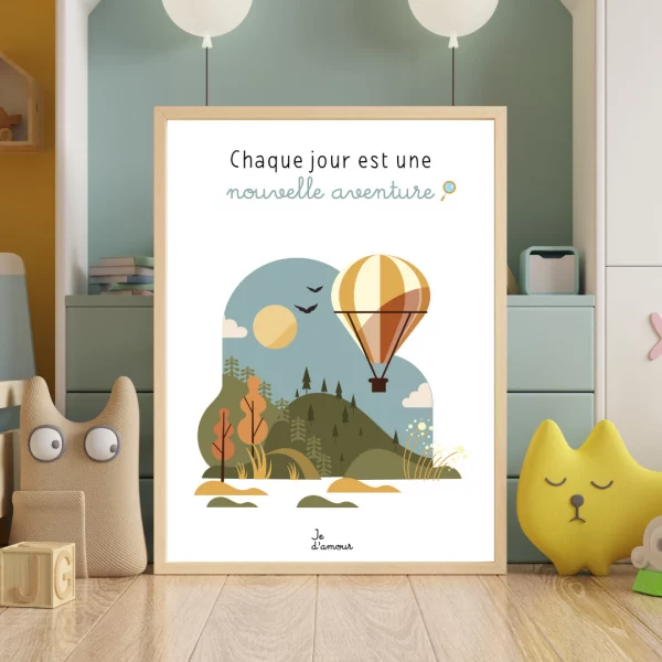Affiche d'encouragement pour enfants "Chaque jour est une nouvelle aventure". Idéale pour une chambre d'enfant et renforcer la confiance en soi
