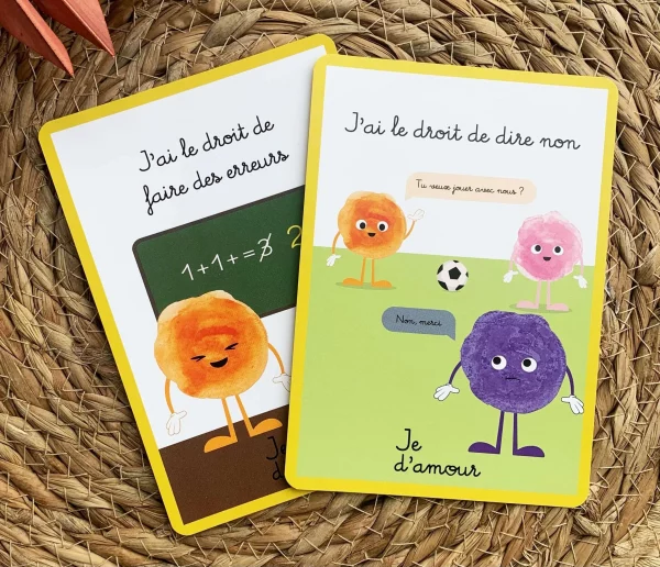 Jeu de cartes pour enfants qui favorisent l'affirmation de soi et la confiance en soi avec des personnages