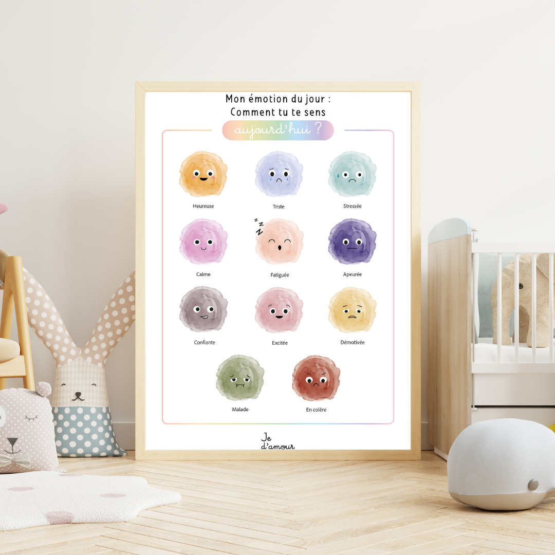 Affiche des émotions A3 pour chambre d'enfants