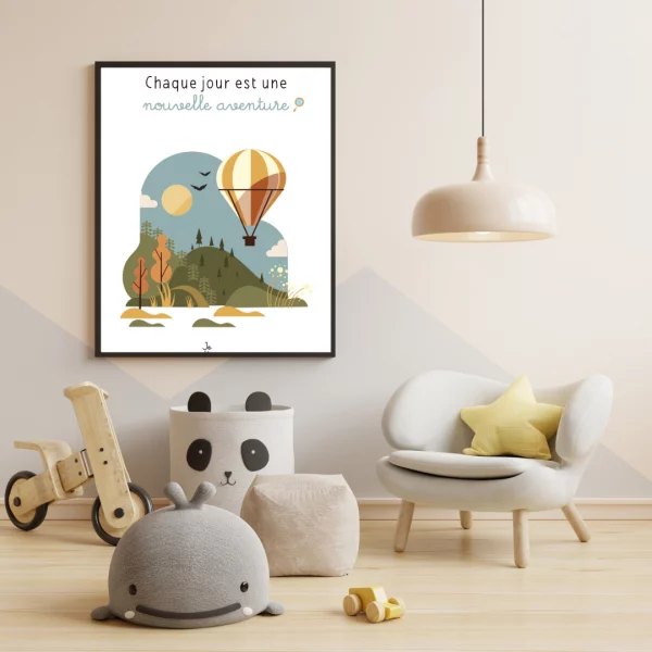 Affiche d'encouragement pour enfants "Chaque jour est une nouvelle aventure". Idéale pour une chambre d'enfant et renforcer la confiance en soi