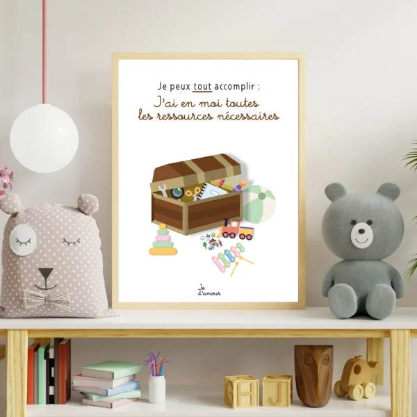 affiche de motivation pour enfant " je peux tout accomplir, j'ai en moi toutes les ressources nécessaires" pour chambre d'enfants